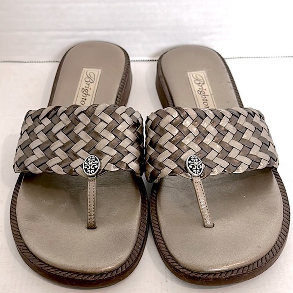 Brighton Orion silver and gray Sandals with Woven Strap and Thong Design EUC - Picture 1 of 13